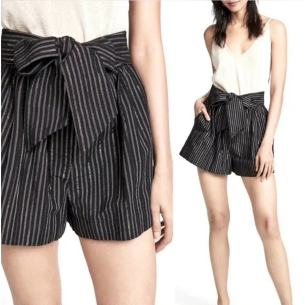 Ulla Johnson Martim Shorts w Bow Midnight Metallic Striped Sz 4 Handmade